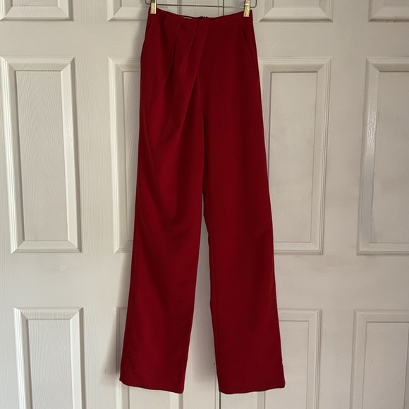 House Of CB London Red Drape Front Cosima High Waist Trousers - Picture 4 of 9